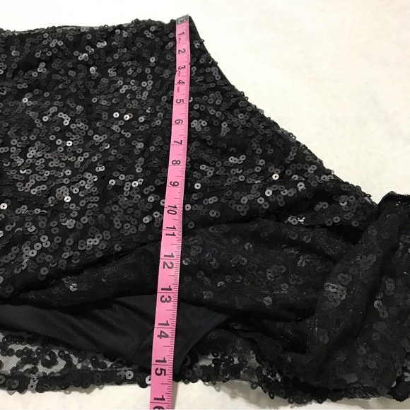 Jessica Simpson One Shoulder Flutter Sleeve Black Sequins Mini Dress Size 4 - Picture 9 of 12